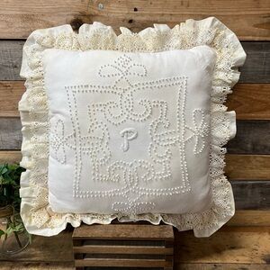 Vintage Candlewick Accent Pillow with Initial “P”